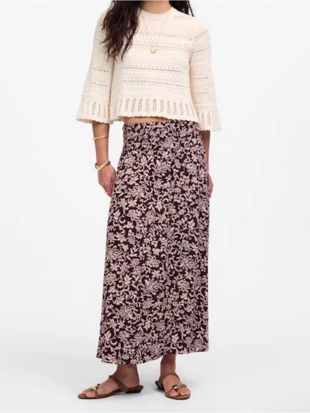NWT Madewell Smocked Waist Midi Skirt Size 6